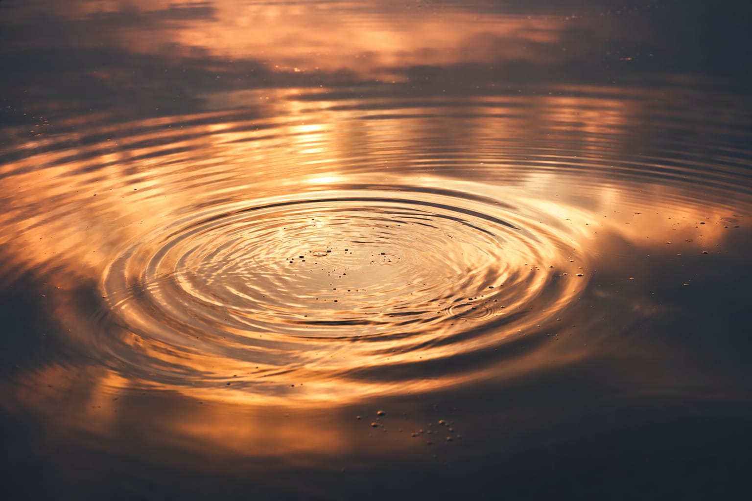 Golden ripples spreading across still water